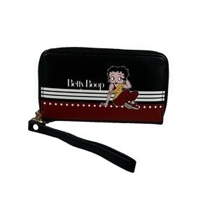 Betty Boop Wristlet Wallet Zip Around Black & Burgundy 7"x 4"